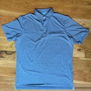 Johnnie O Striped Performance Polo Collared Mens Large Lake Blue